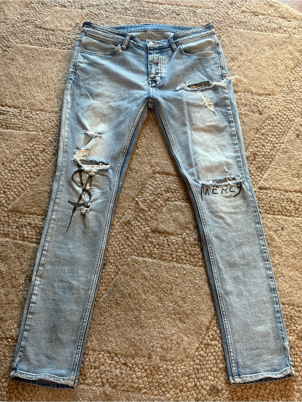 Ksubi Van Winkle "Punk Scribe" Distressed Skinny Jeans - Light Blue